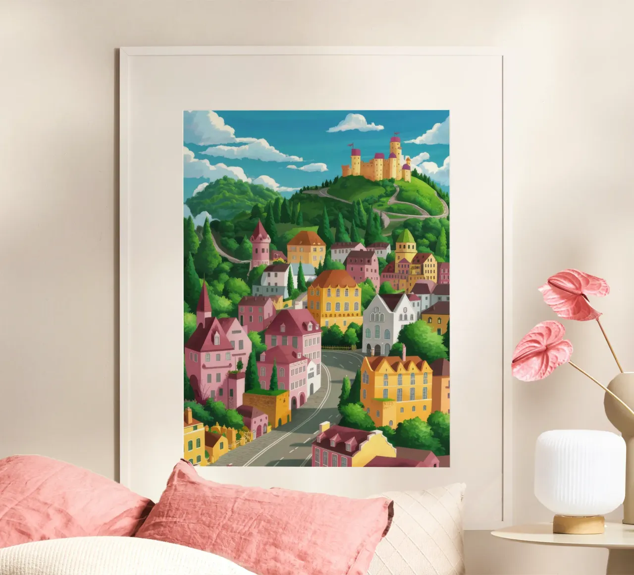 Panorama della città di Hilltop poster con telaio in alluminio da FadeAura
