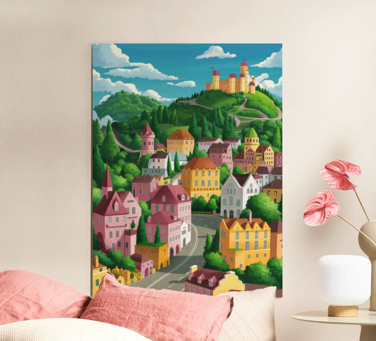 Panorama della città di Hilltop poster con telaio in alluminio da FadeAura