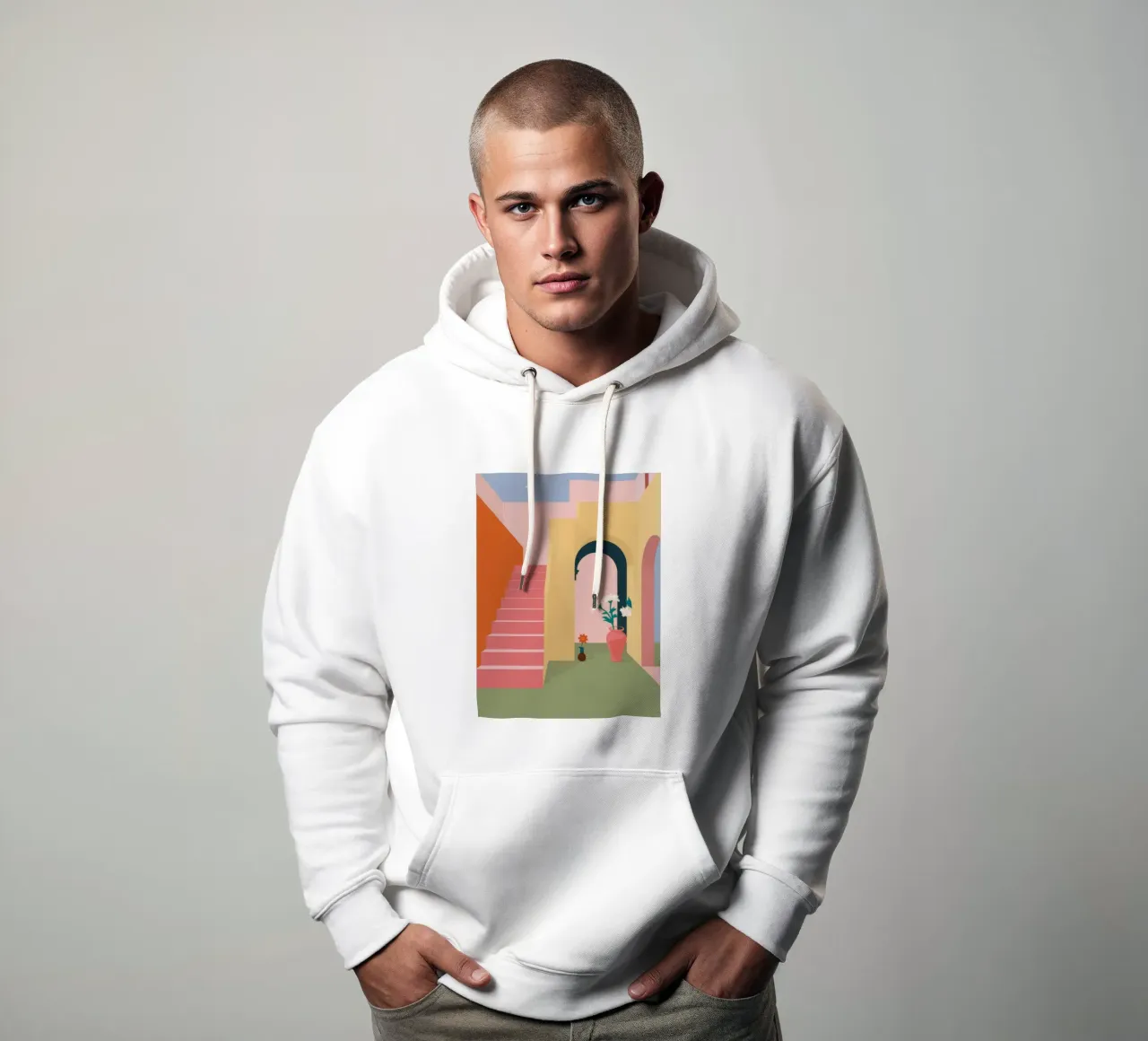 Pasos Rosa Quietud sudadera con capucha de Muse Artworks