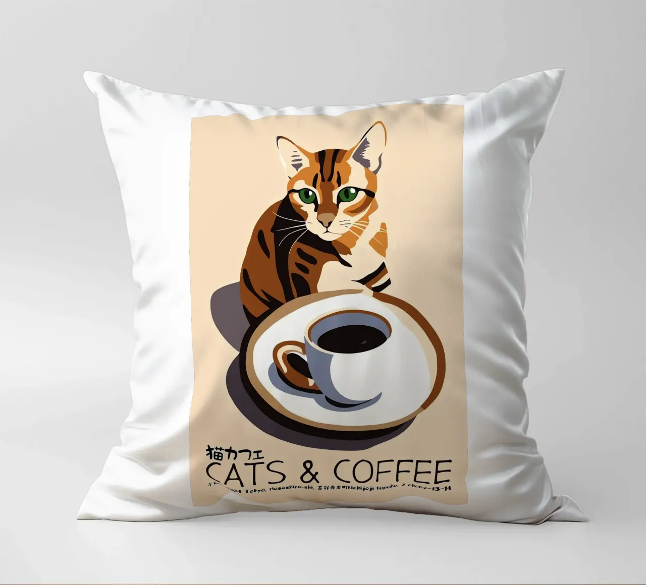 Gatto e caffè giapponese cuscino da Arjun