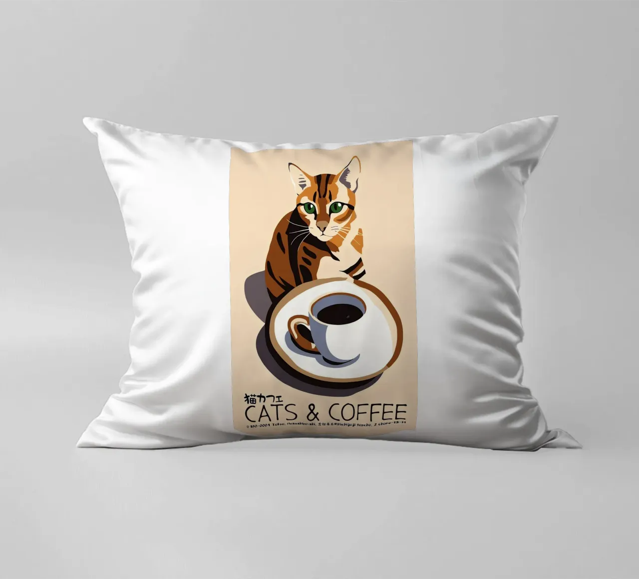 Gatto e caffè giapponese cuscino da Arjun