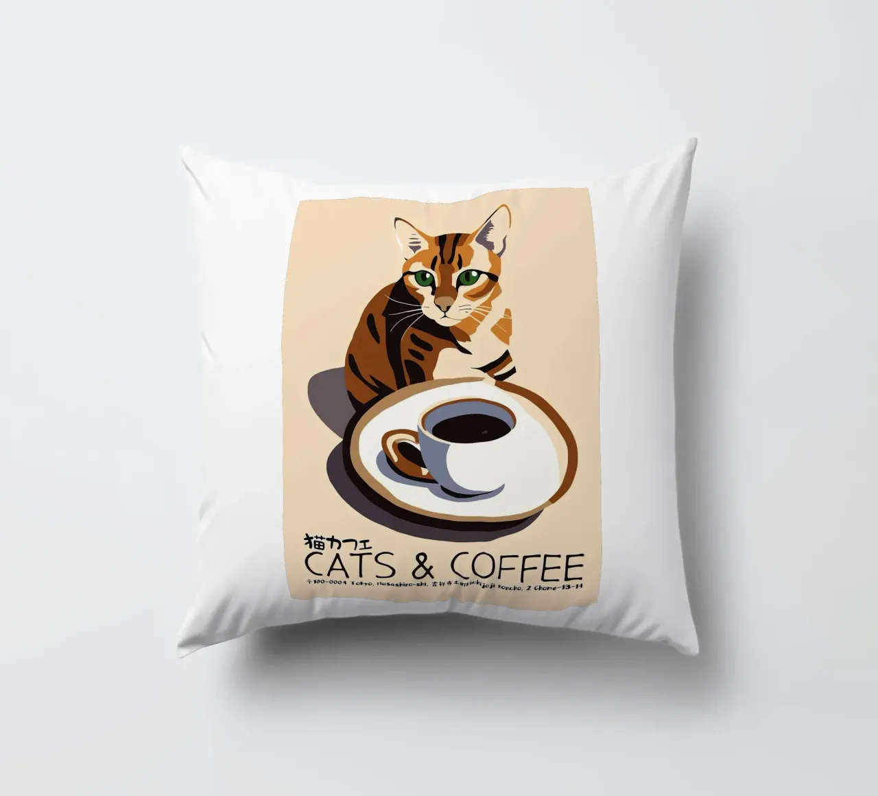 Gatto e caffè giapponese cuscino da Arjun
