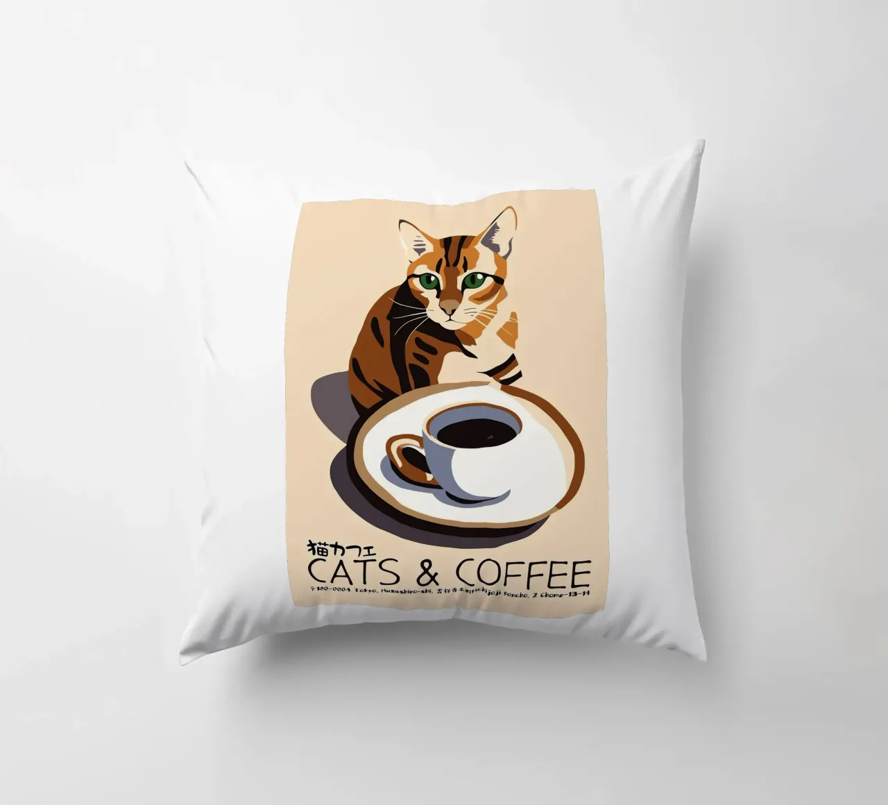 Gatto e caffè giapponese cuscino da Arjun