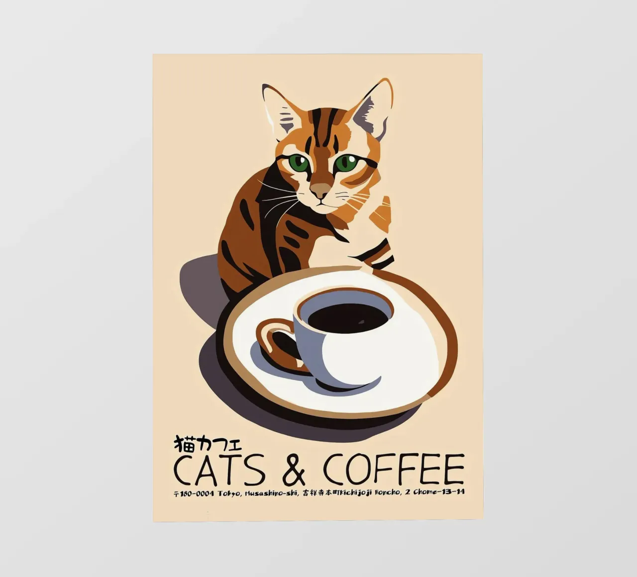 Gatto e caffè giapponese telo in pvc da Arjun