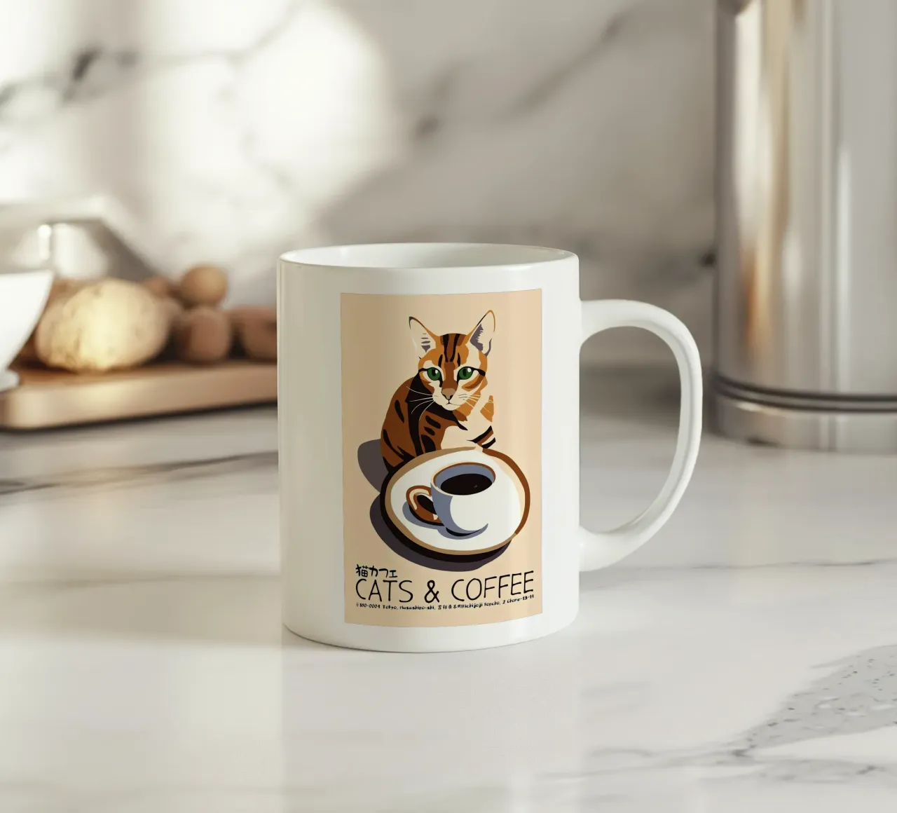 Gatto e caffè giapponese tazza in ceramica da Arjun