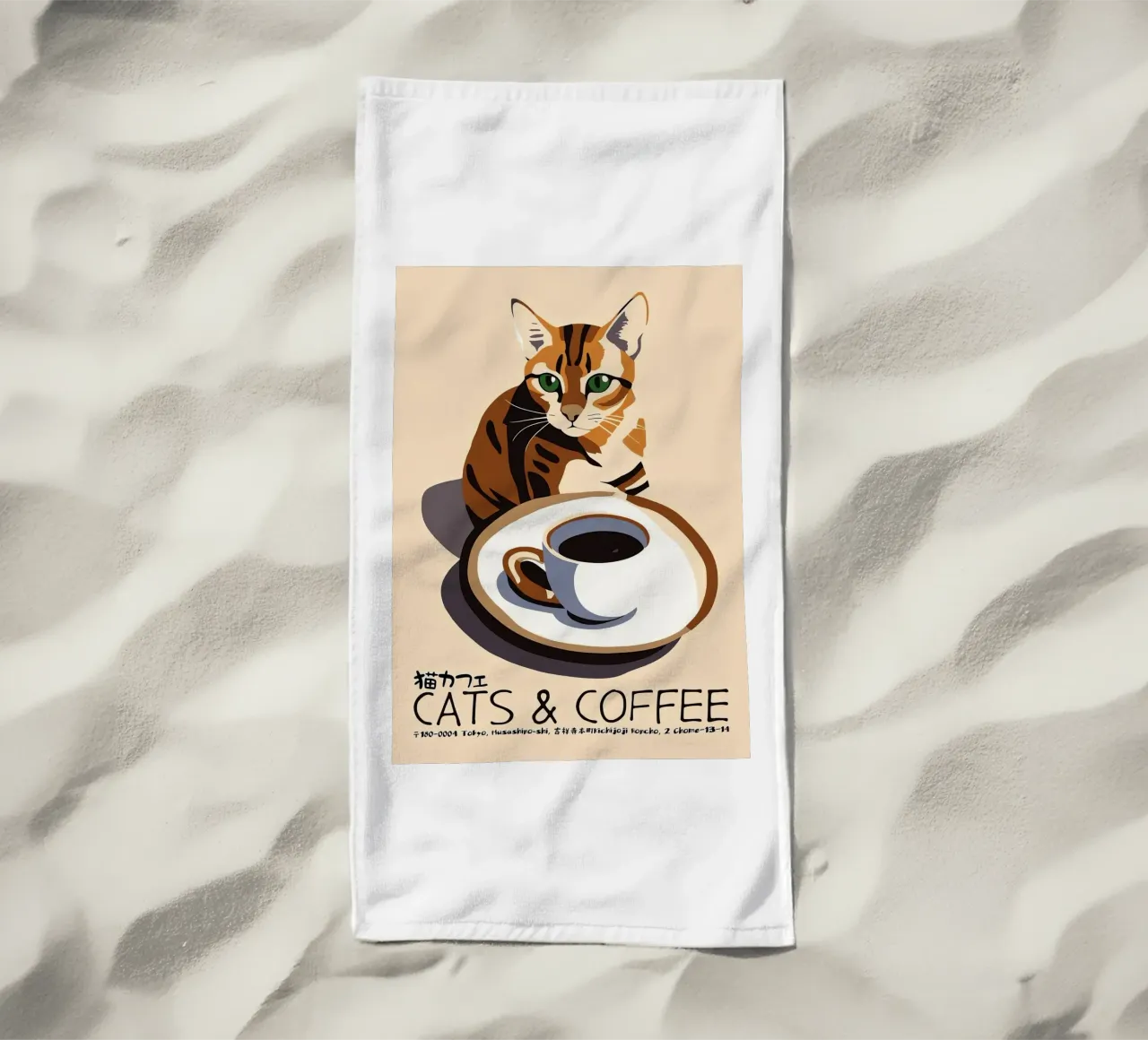 Gatto e caffè giapponese telo mare da Arjun