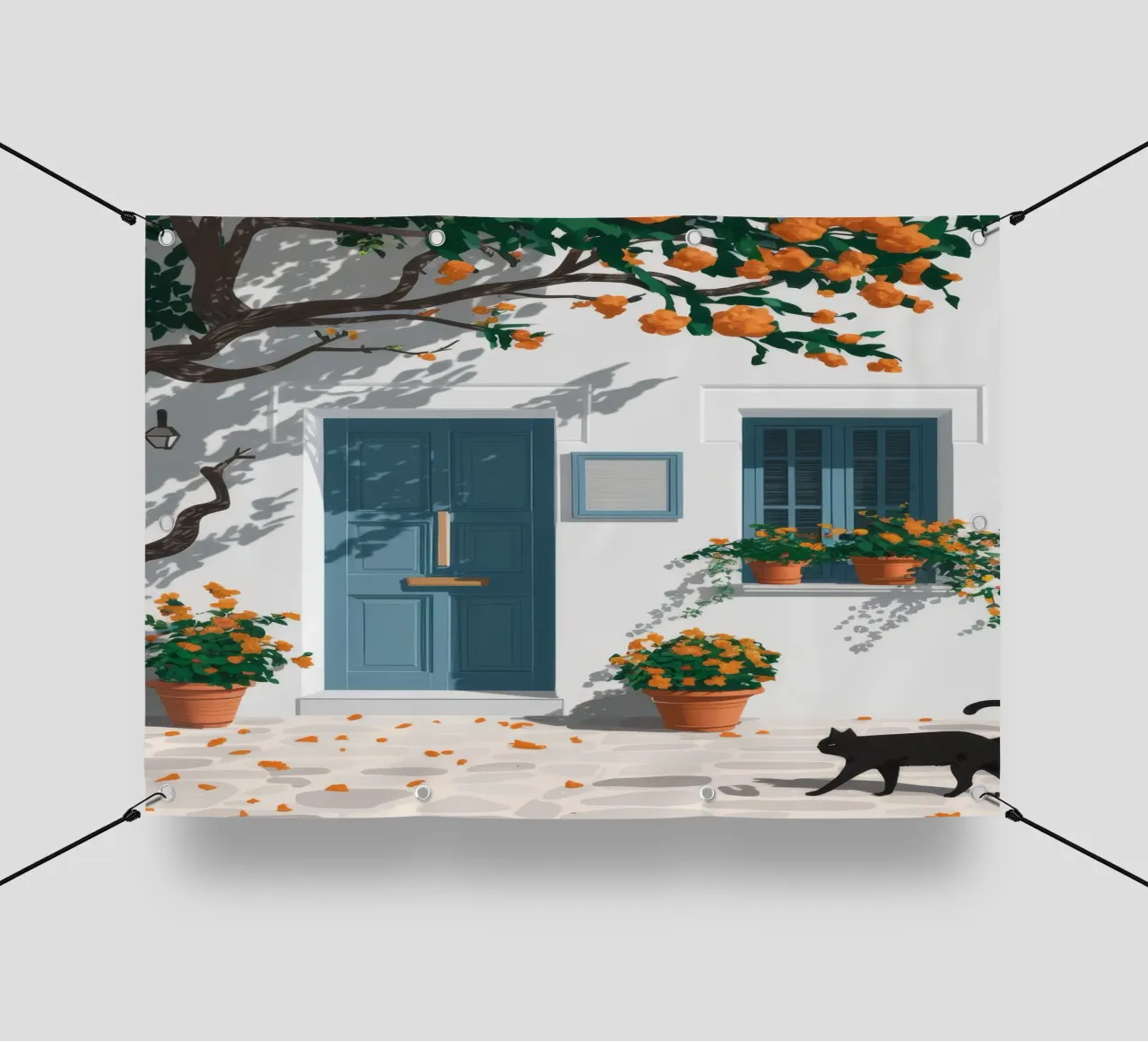 Porta blu Gatto nero telo in pvc da FadeAura
