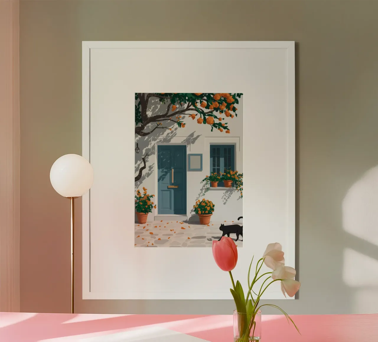 Porta blu Gatto nero poster con telaio in alluminio da FadeAura