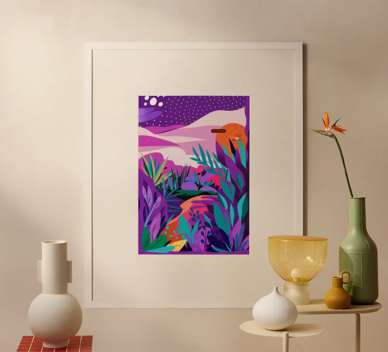 Sogno psichedelico della giungla poster con telaio in legno da Muse Artworks