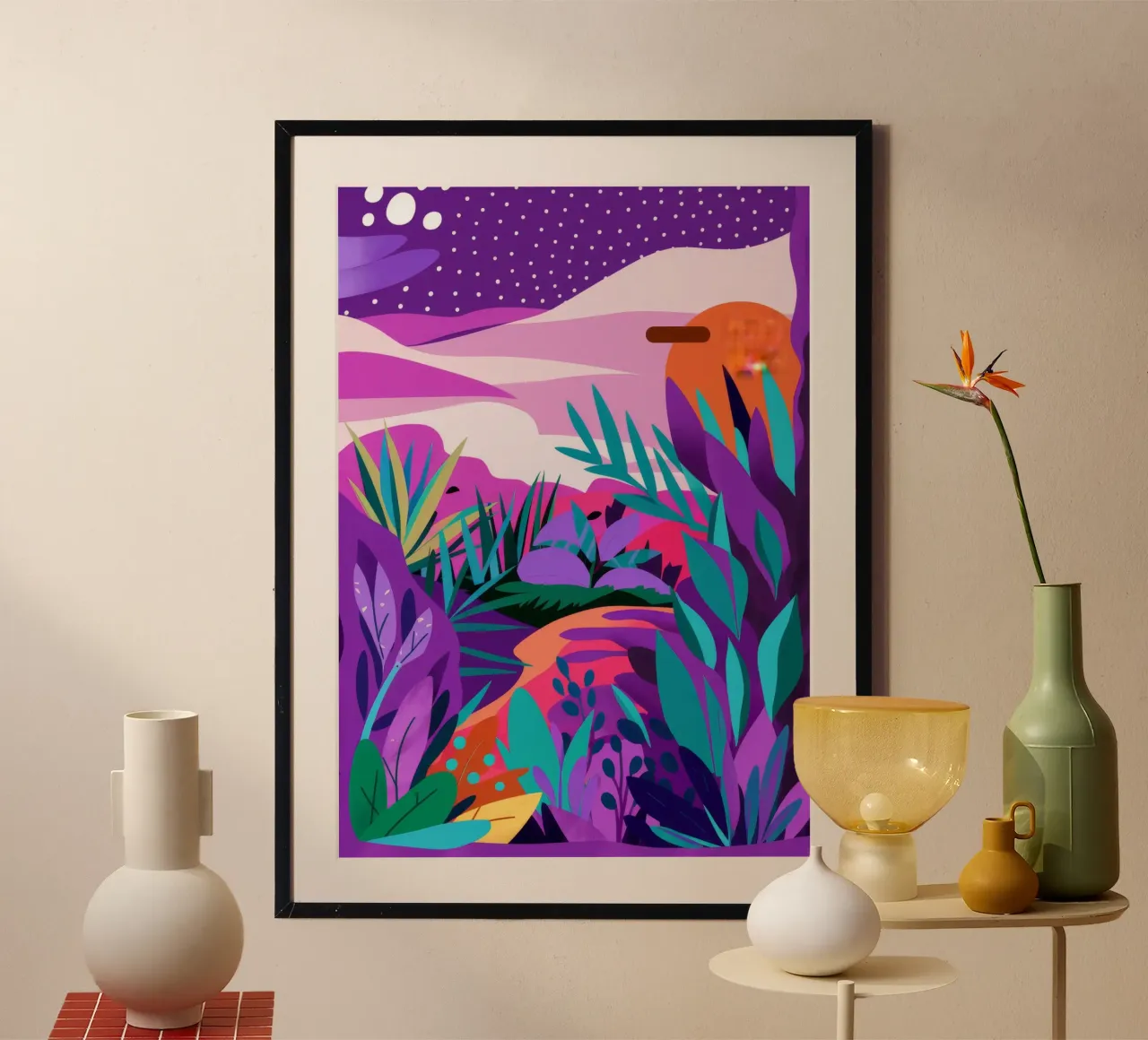 Sogno psichedelico della giungla poster con telaio in legno da Muse Artworks