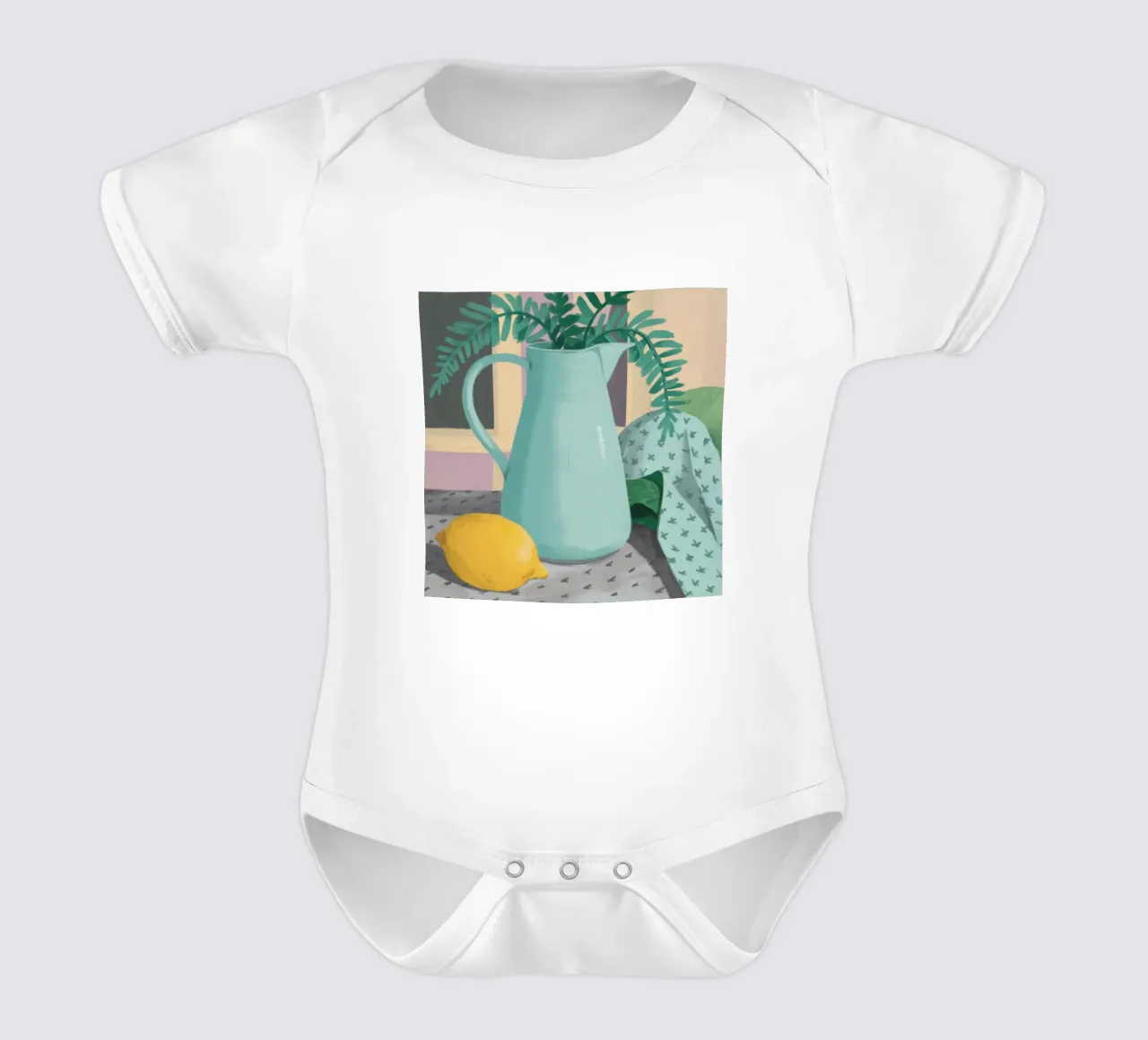 Blue Pitcher Fern short-sleeve baby romper by Stone Decade