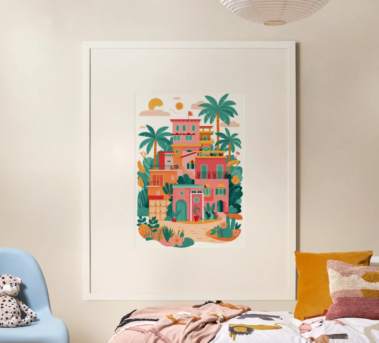 La colorata collina delle Favela poster con telaio in alluminio da FadeAura