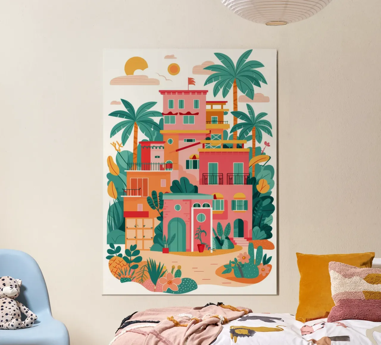 La colorata collina delle Favela poster con telaio in alluminio da FadeAura