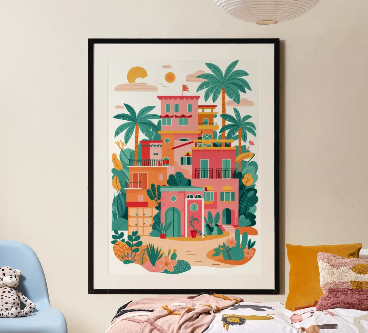 La colorata collina delle Favela poster con telaio in alluminio da FadeAura
