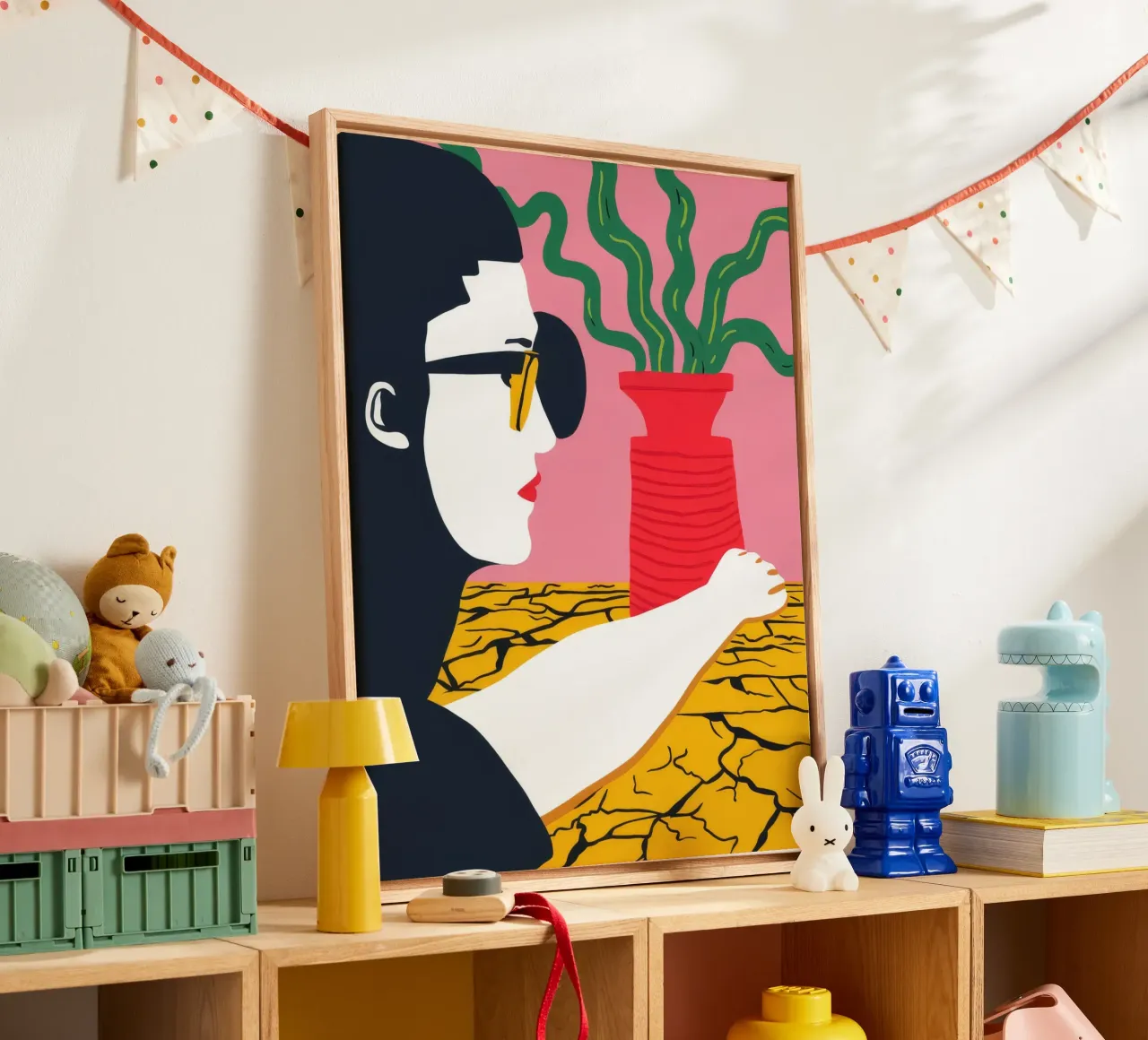 Red Vase Contemplation canvas with Floater frame by Muse Artworks