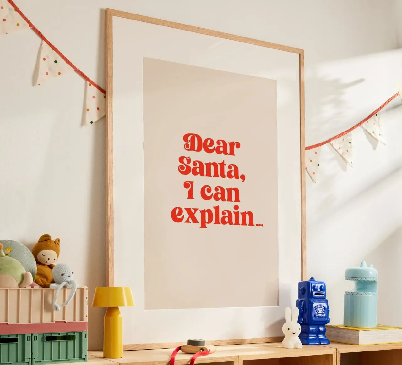 Impresión navideña Dear Santa I Can Explain poster con marco de plástico de Ayleen