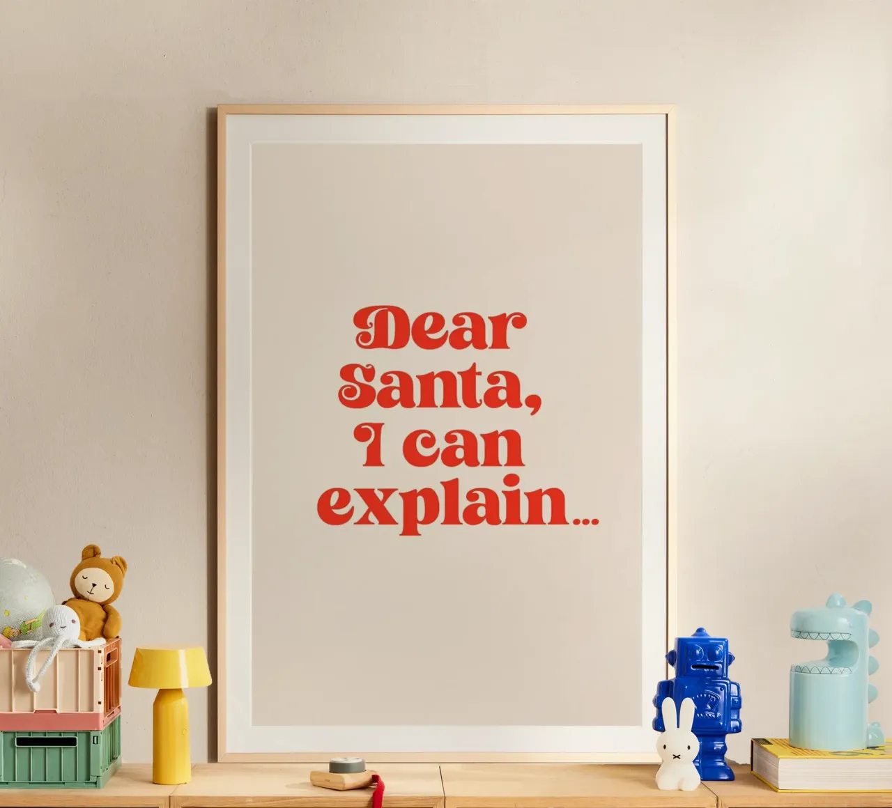 Impresión navideña Dear Santa I Can Explain poster con marco de plástico de Ayleen