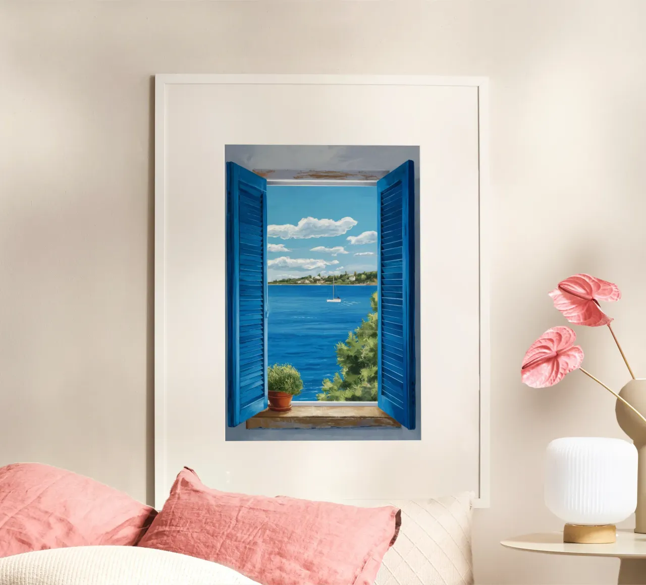 Mare blu dell'otturatore poster con telaio in legno da FadeAura
