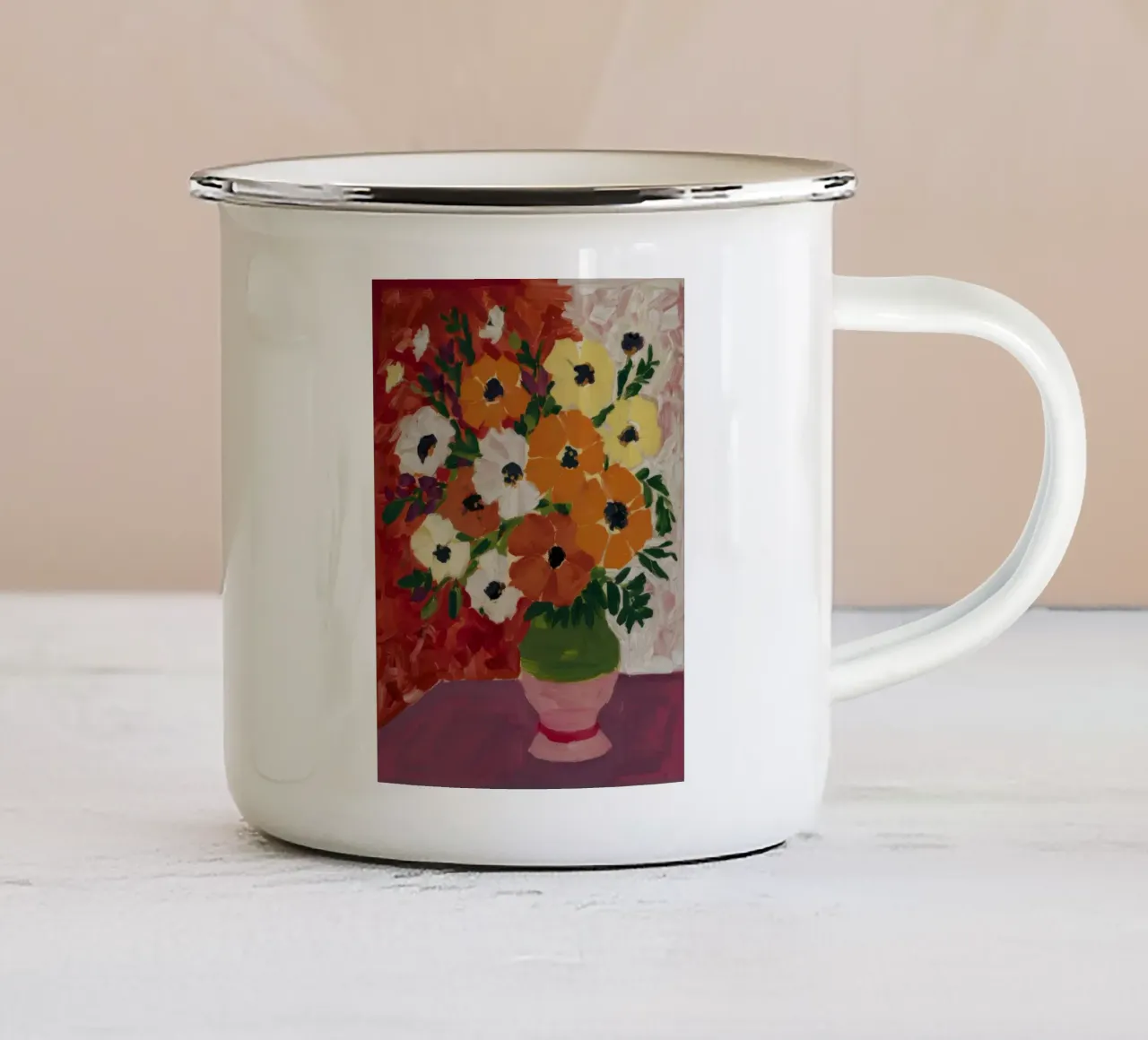 Vaso verde a fiore arancione tazza in smalto da Stone Decade