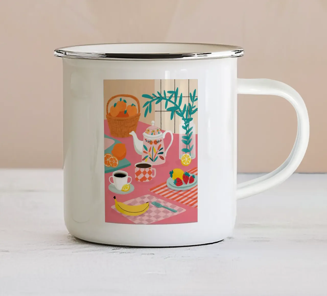 Crema di frutta per l'ora del tè tazza in smalto da Muse Artworks