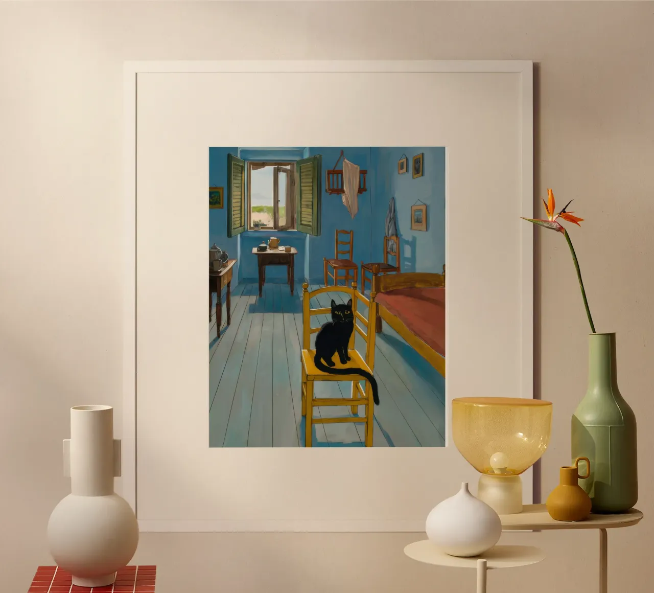 Sedia gialla felina poster con telaio in alluminio da FadeAura