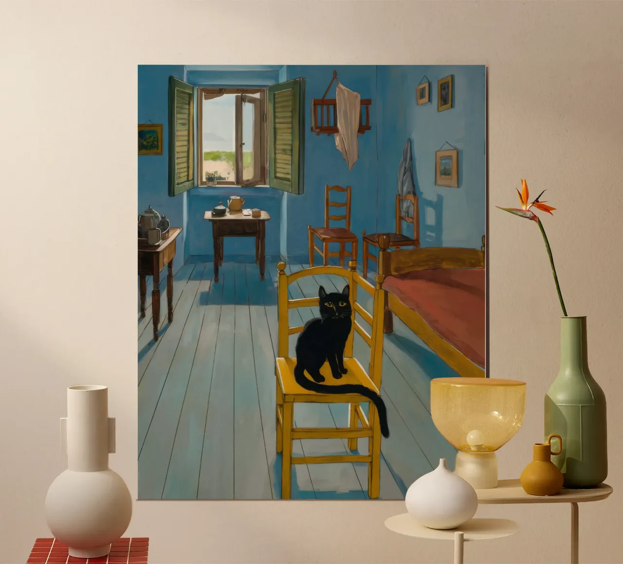 Sedia gialla felina poster con telaio in alluminio da FadeAura