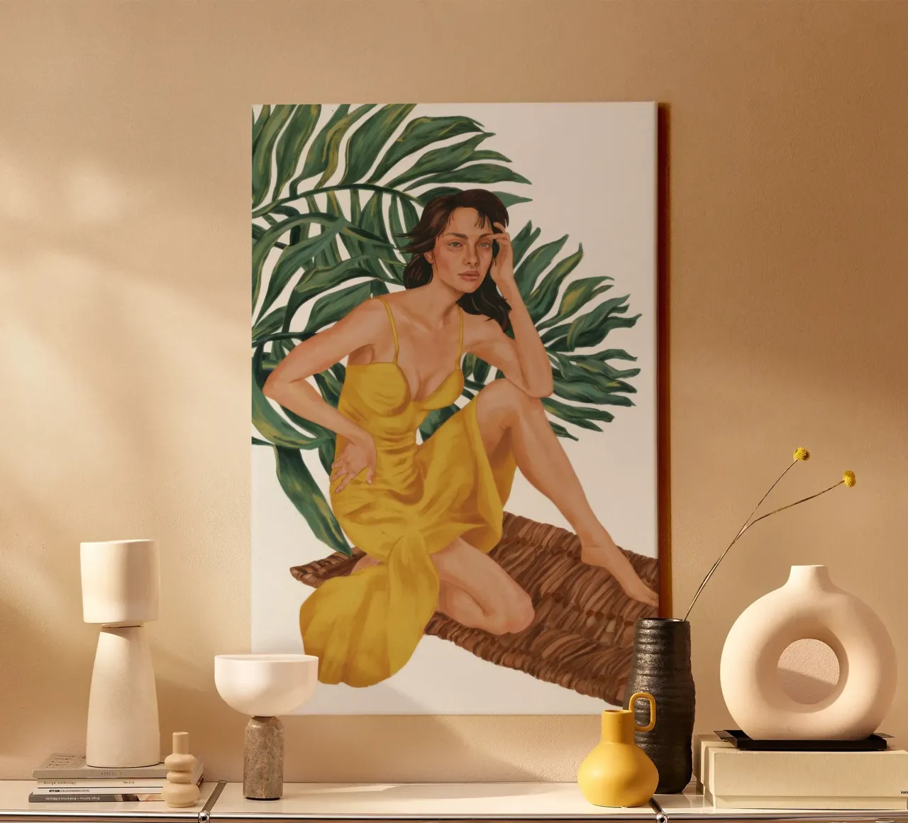 Gouden jurk Repose canvas met Baklijst van Marigold Tiga
