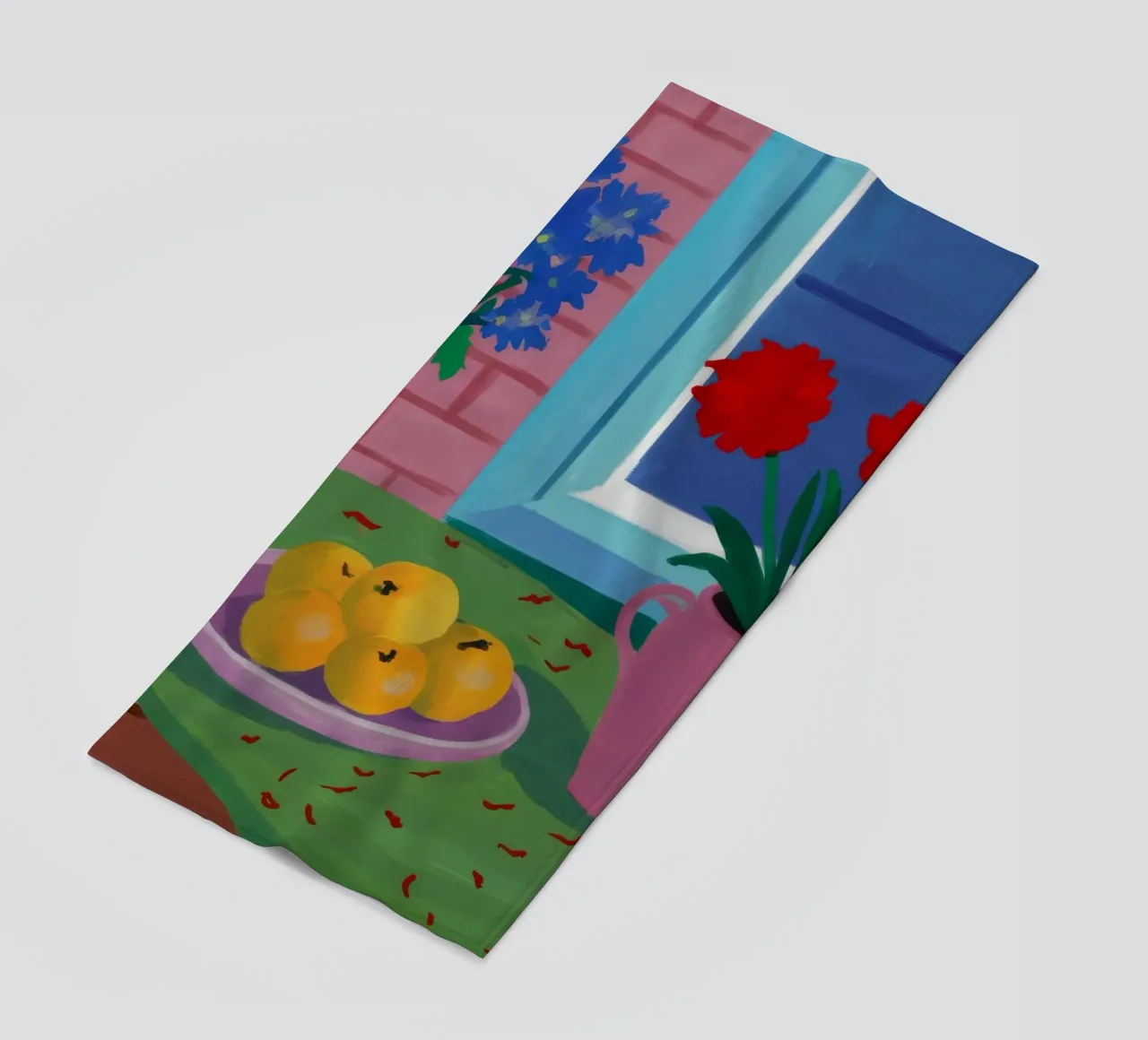 Rot Tulpe Blau Zitrone Strandtuch von Stone Decade