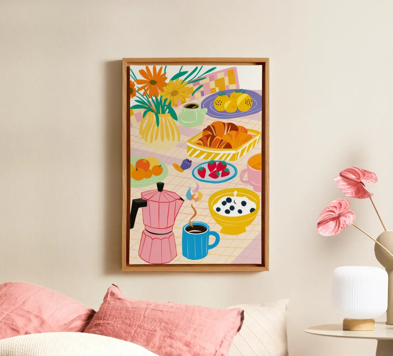 Un'ampia gamma di colazioni colorate tela con Cornice a cassetta da Muse Artworks