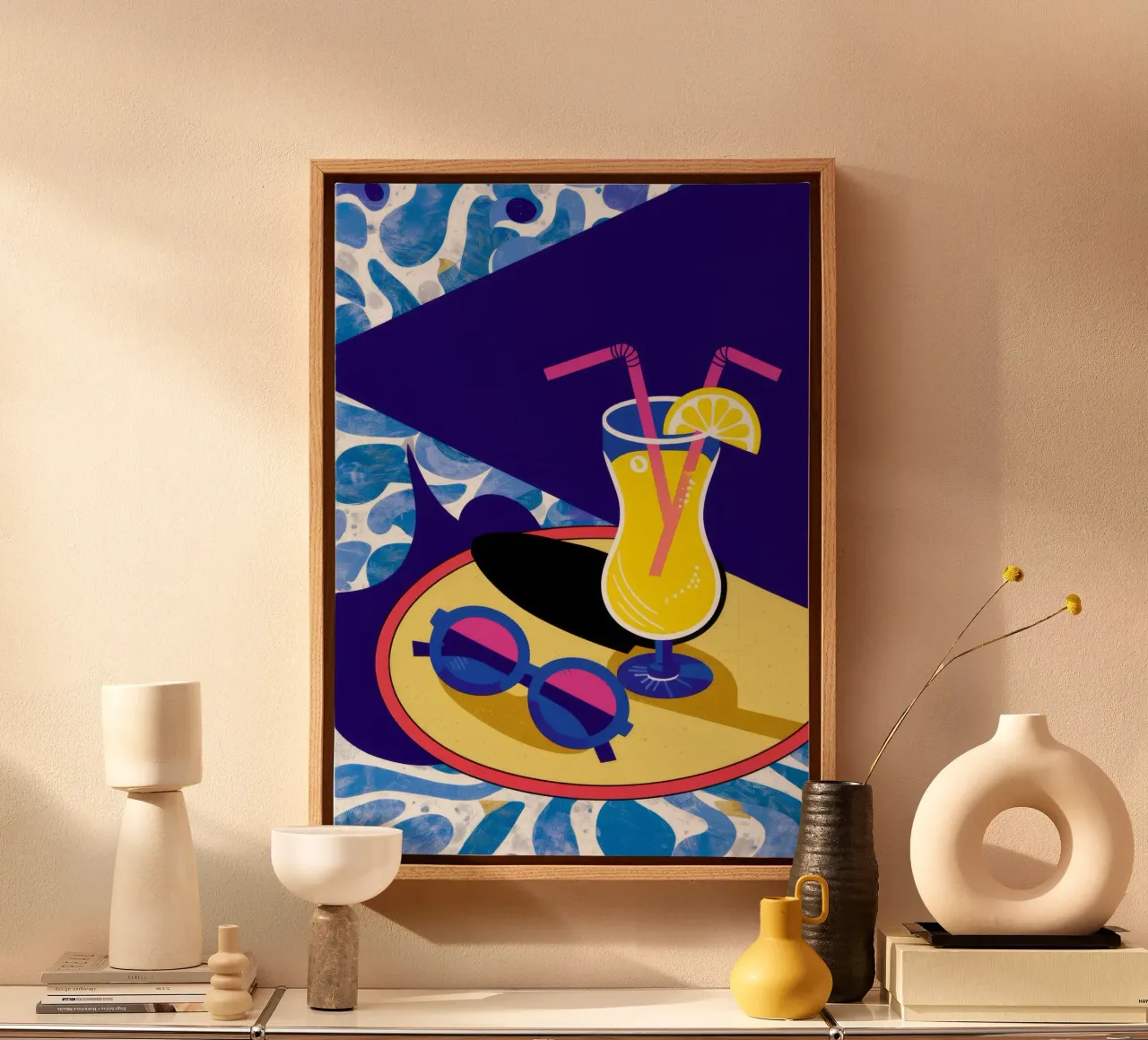 Ombra blu limonata tela con Cornice a cassetta da Muse Artworks