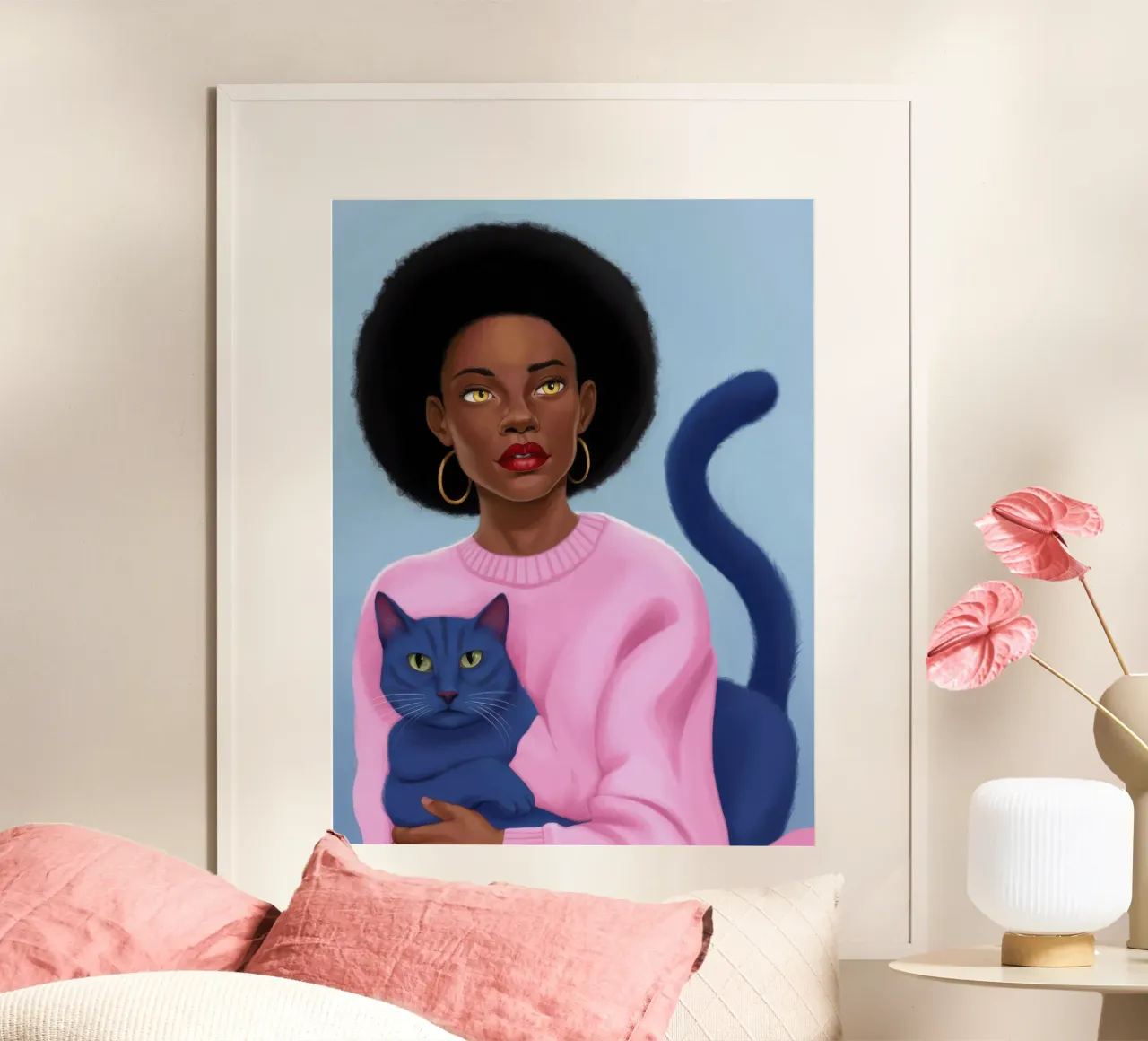 Abbraccio di gatto azzurro poster con telaio in alluminio da Marigold Tiga