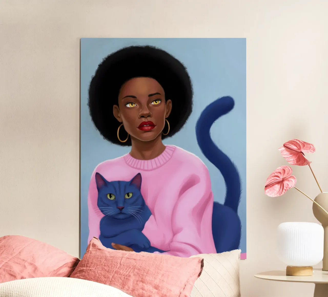Abbraccio di gatto azzurro poster con telaio in alluminio da Marigold Tiga