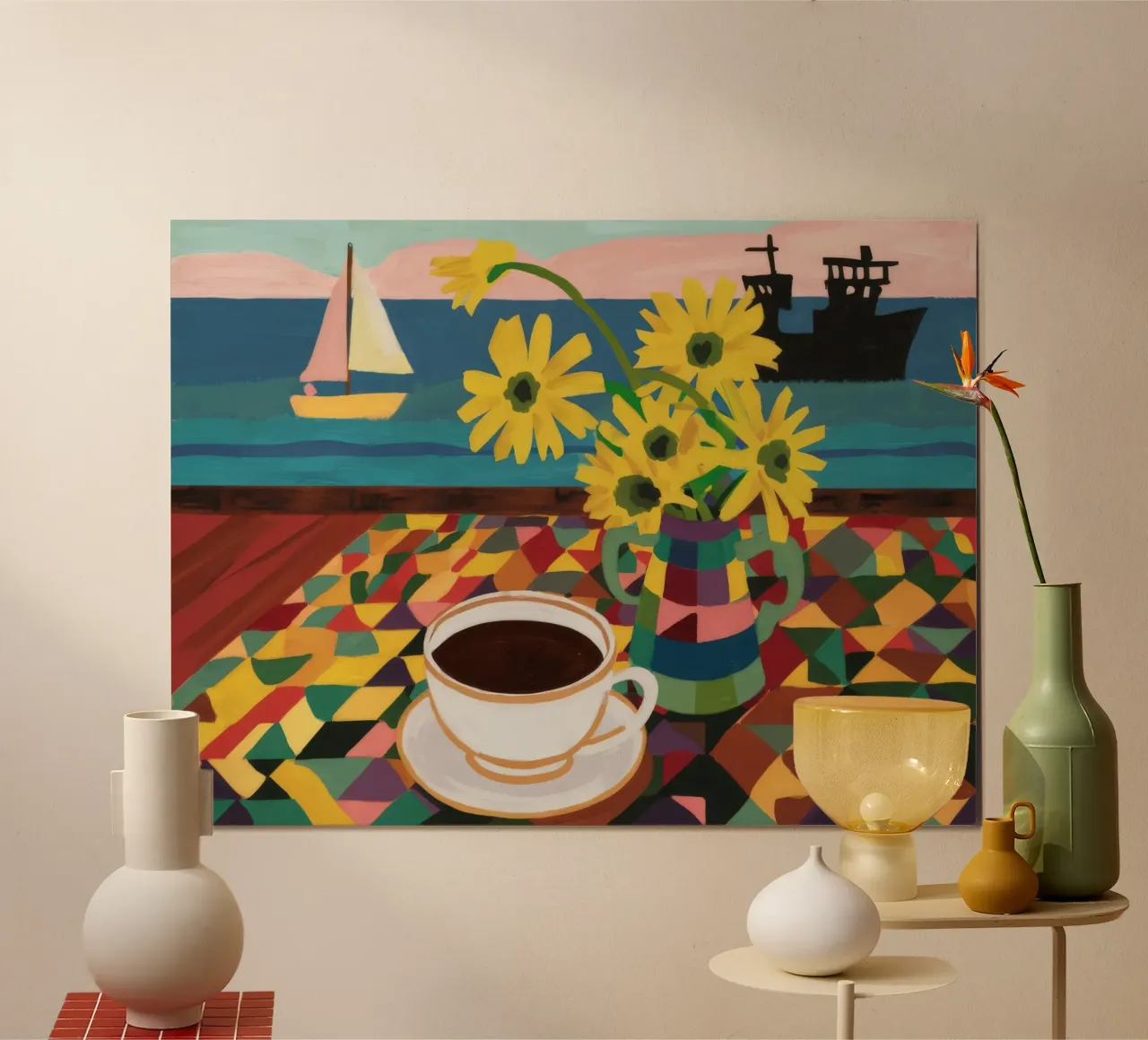 Caffè e barche a vela poster da Stone Decade