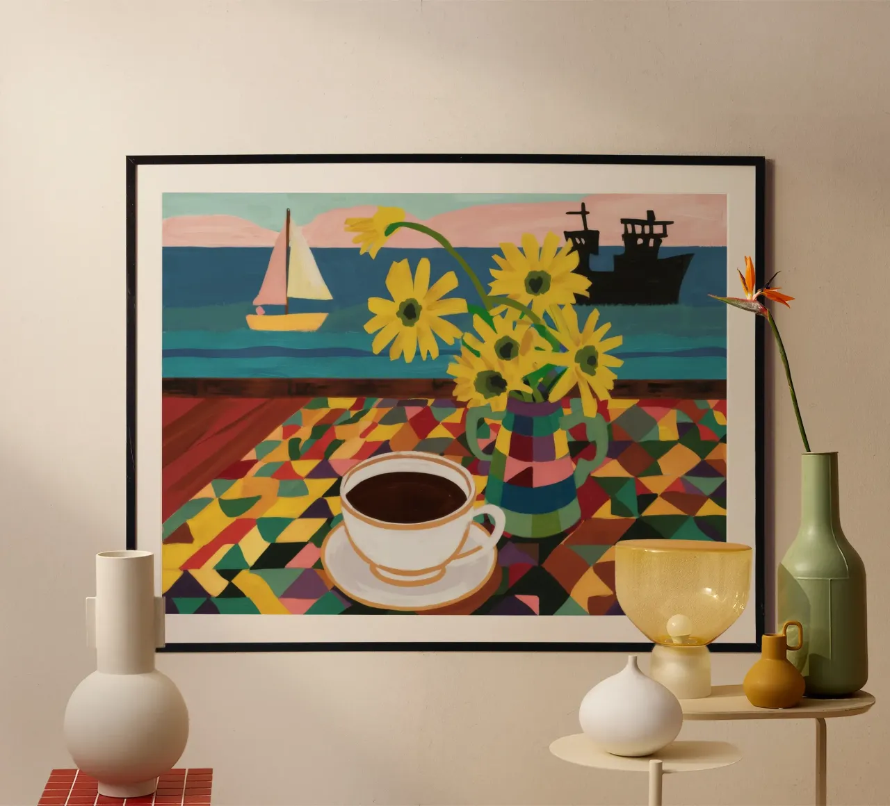 Caffè e barche a vela poster da Stone Decade