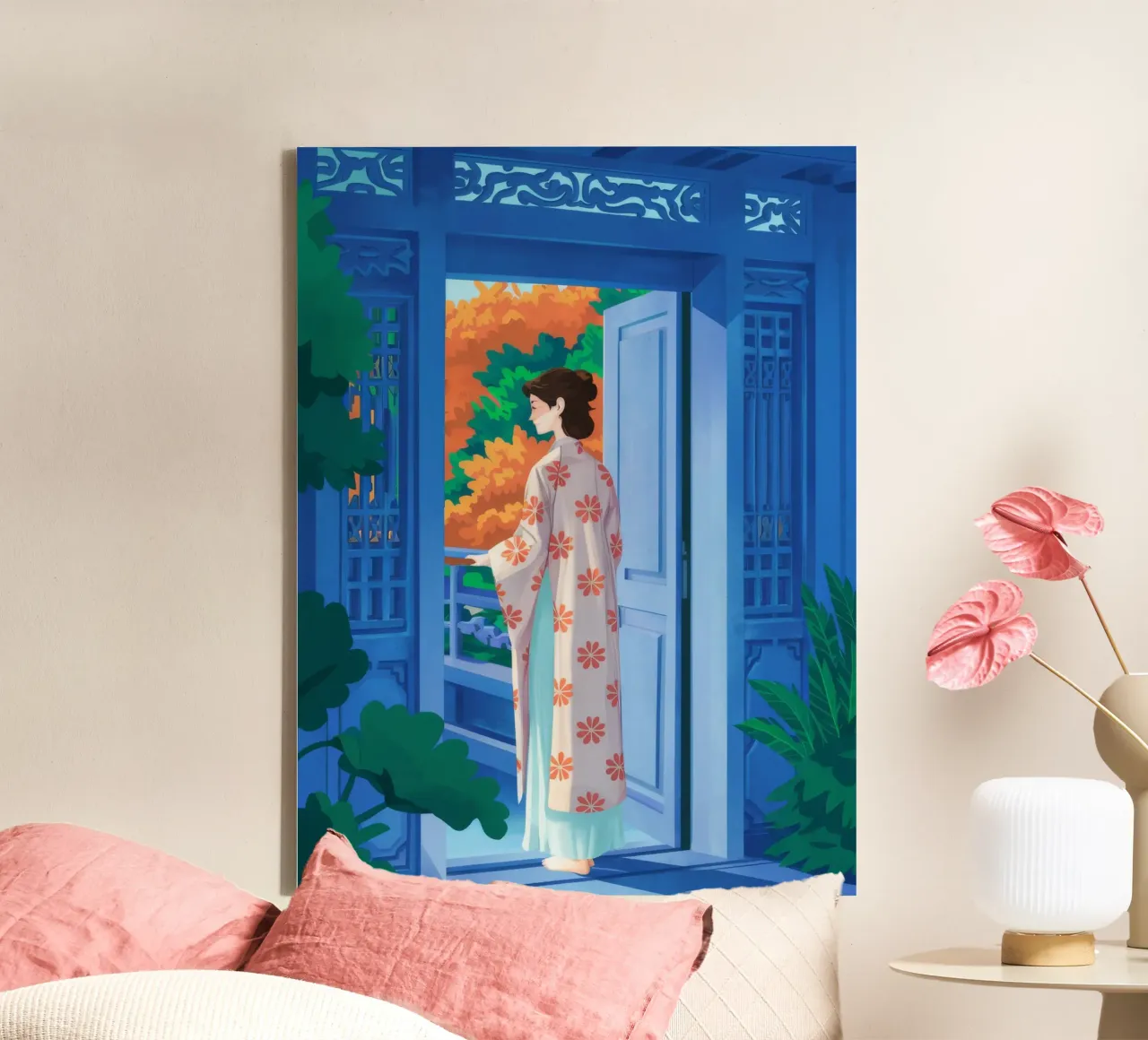 Kimono Balcony Serenity tela con Cornice a cassetta da FadeAura