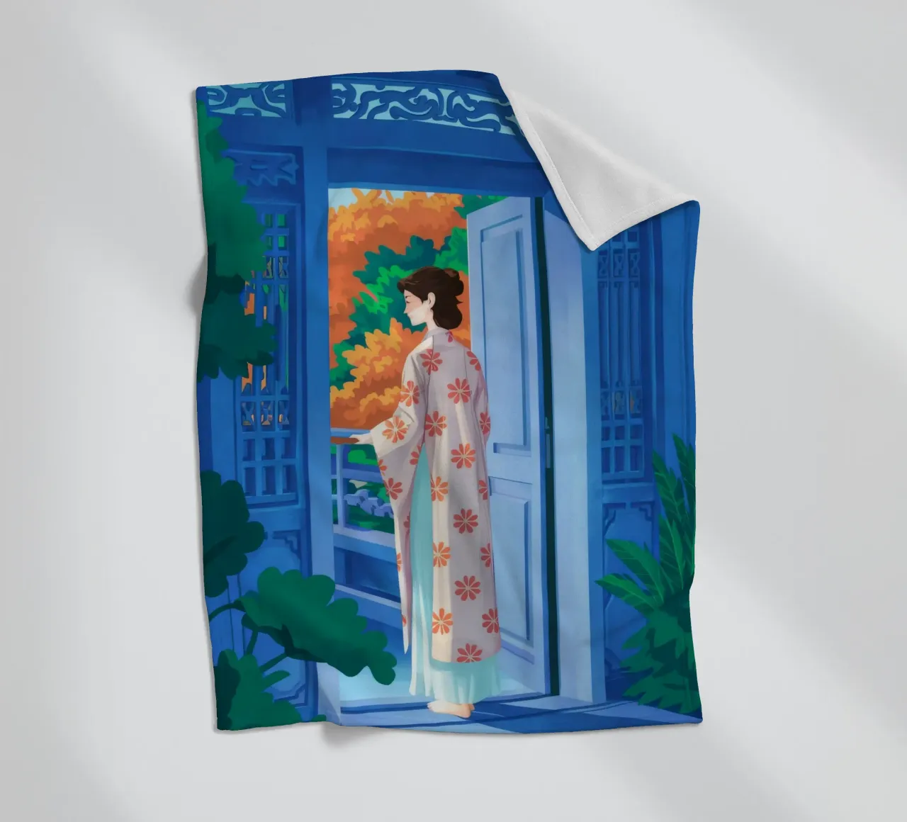 Kimono Balkon Sereniteit fleecedeken van FadeAura