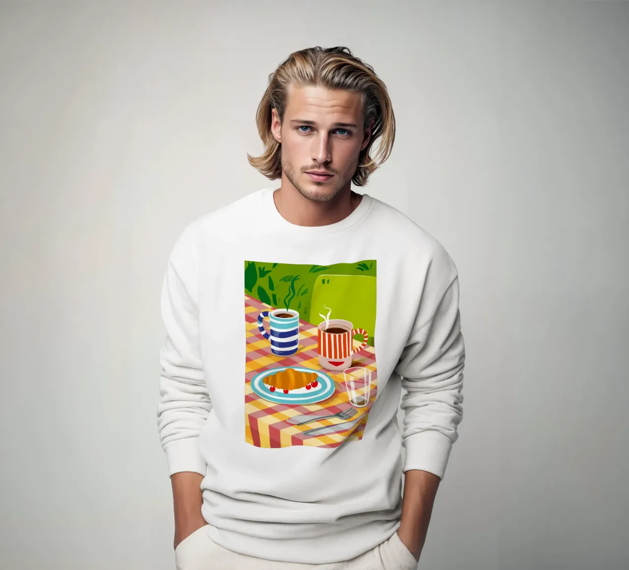 Caffè Croissant Gingham felpa da Muse Artworks