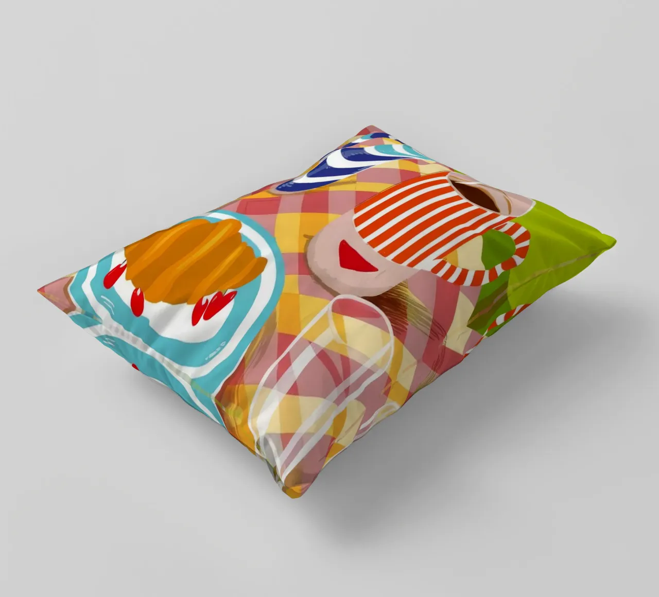 Caffè Croissant Gingham cuscino da Muse Artworks