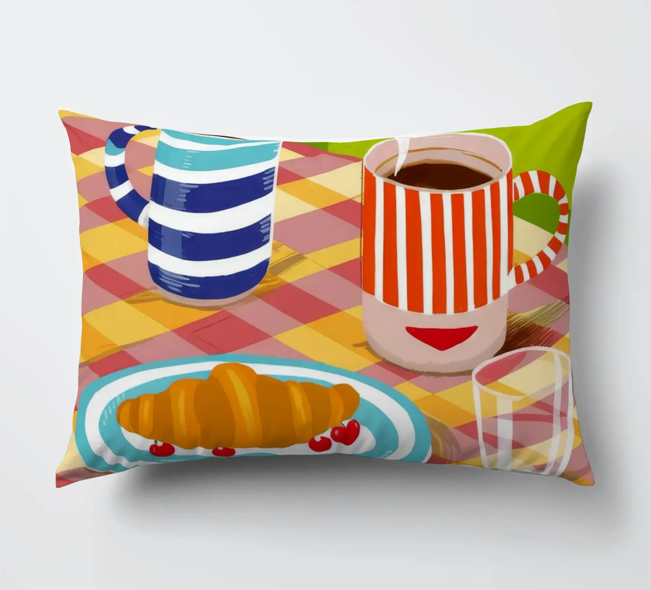 Caffè Croissant Gingham cuscino da Muse Artworks