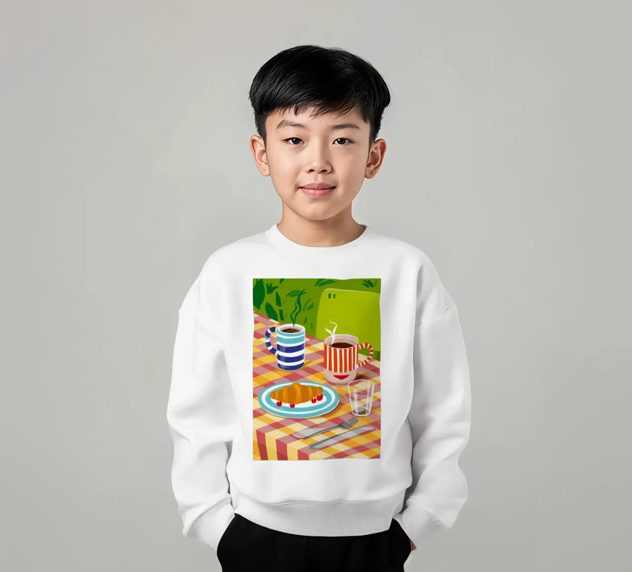 Gingham Croissant Café sudadera para niño de Muse Artworks