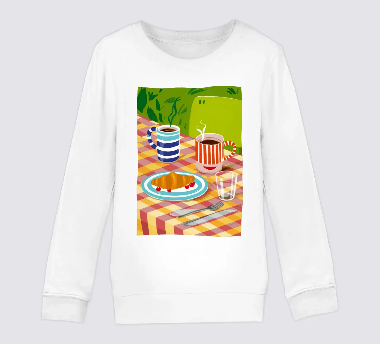Caffè Croissant Gingham felpa bambino da Muse Artworks