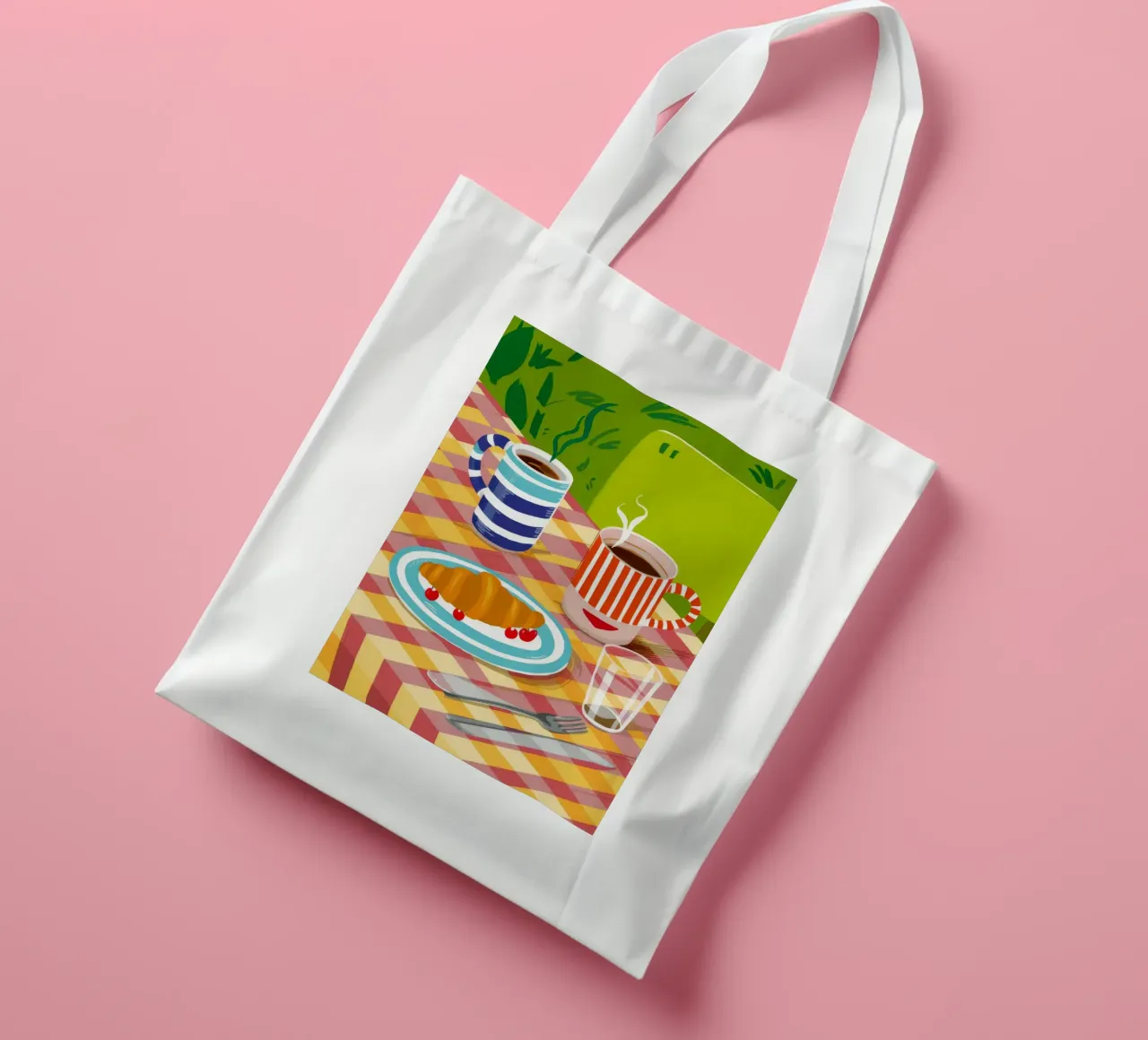 Caffè Croissant Gingham borsa in juta da Muse Artworks
