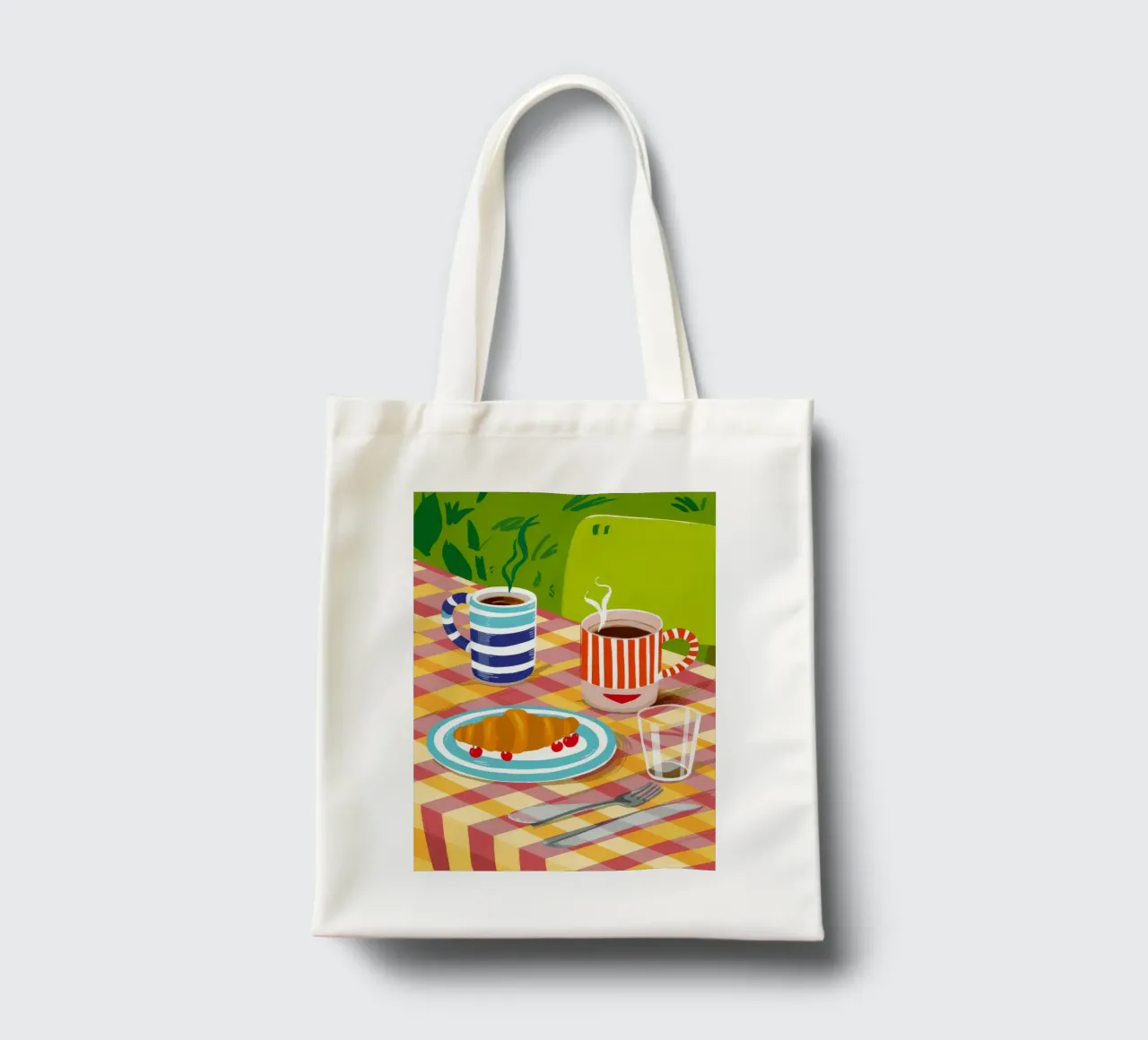 Caffè Croissant Gingham borsa in juta da Muse Artworks