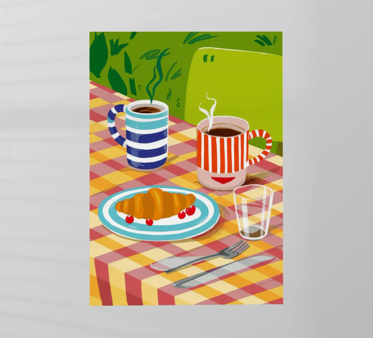 Caffè Croissant Gingham pellicola backlit da Muse Artworks