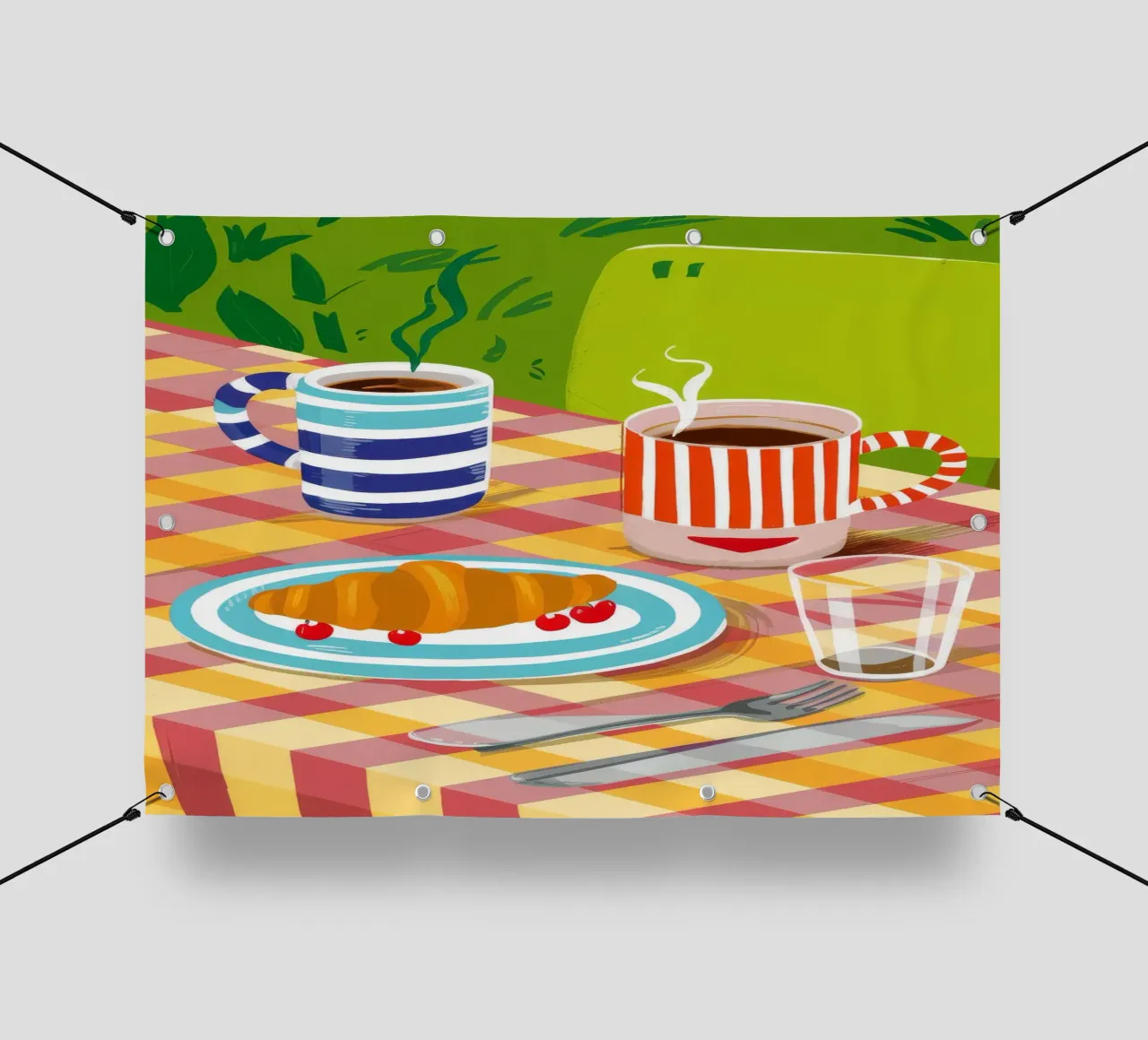 Gingham Croissant Café lonas publicitarias de Muse Artworks