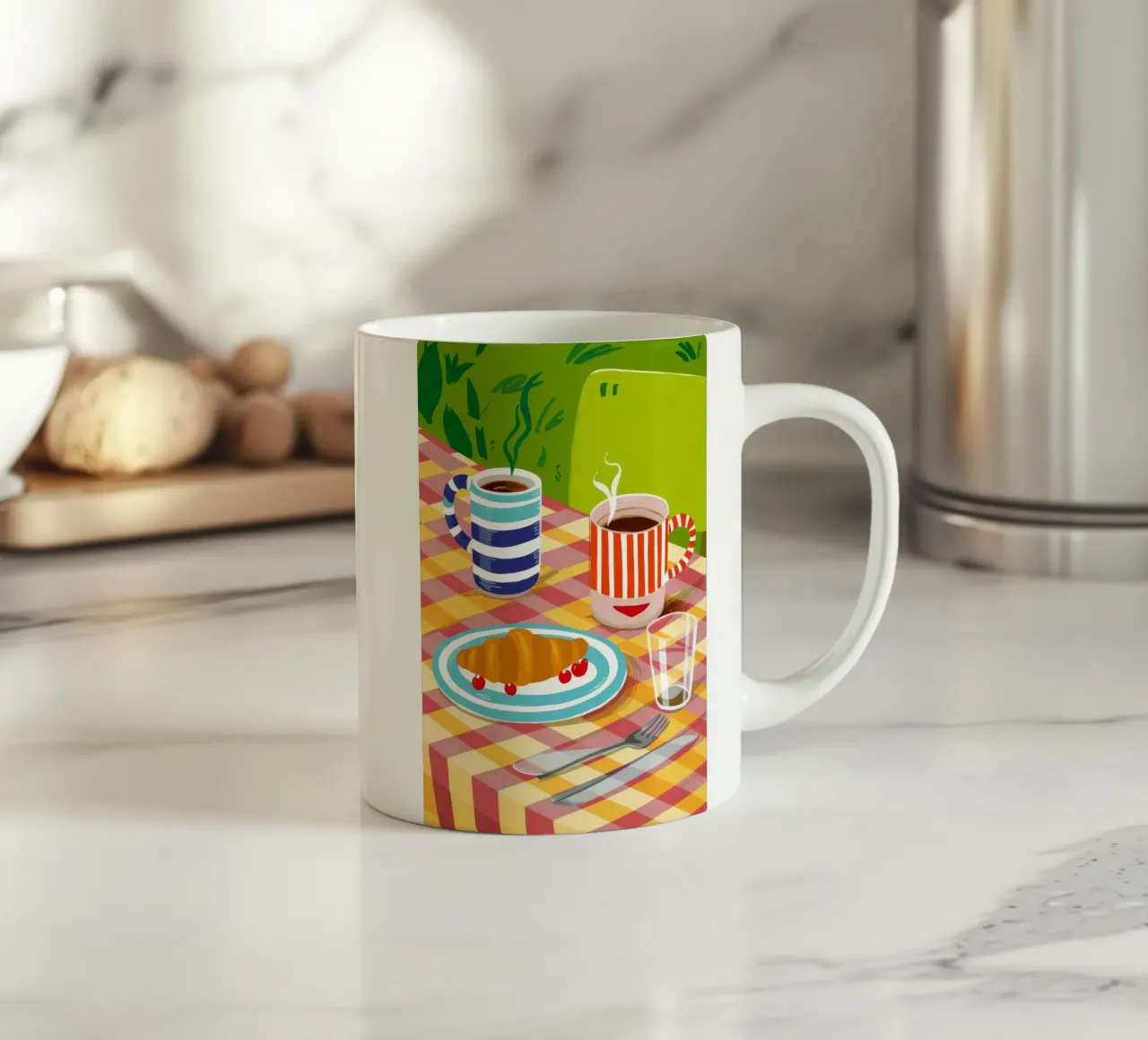 Caffè Croissant Gingham tazza in ceramica da Muse Artworks