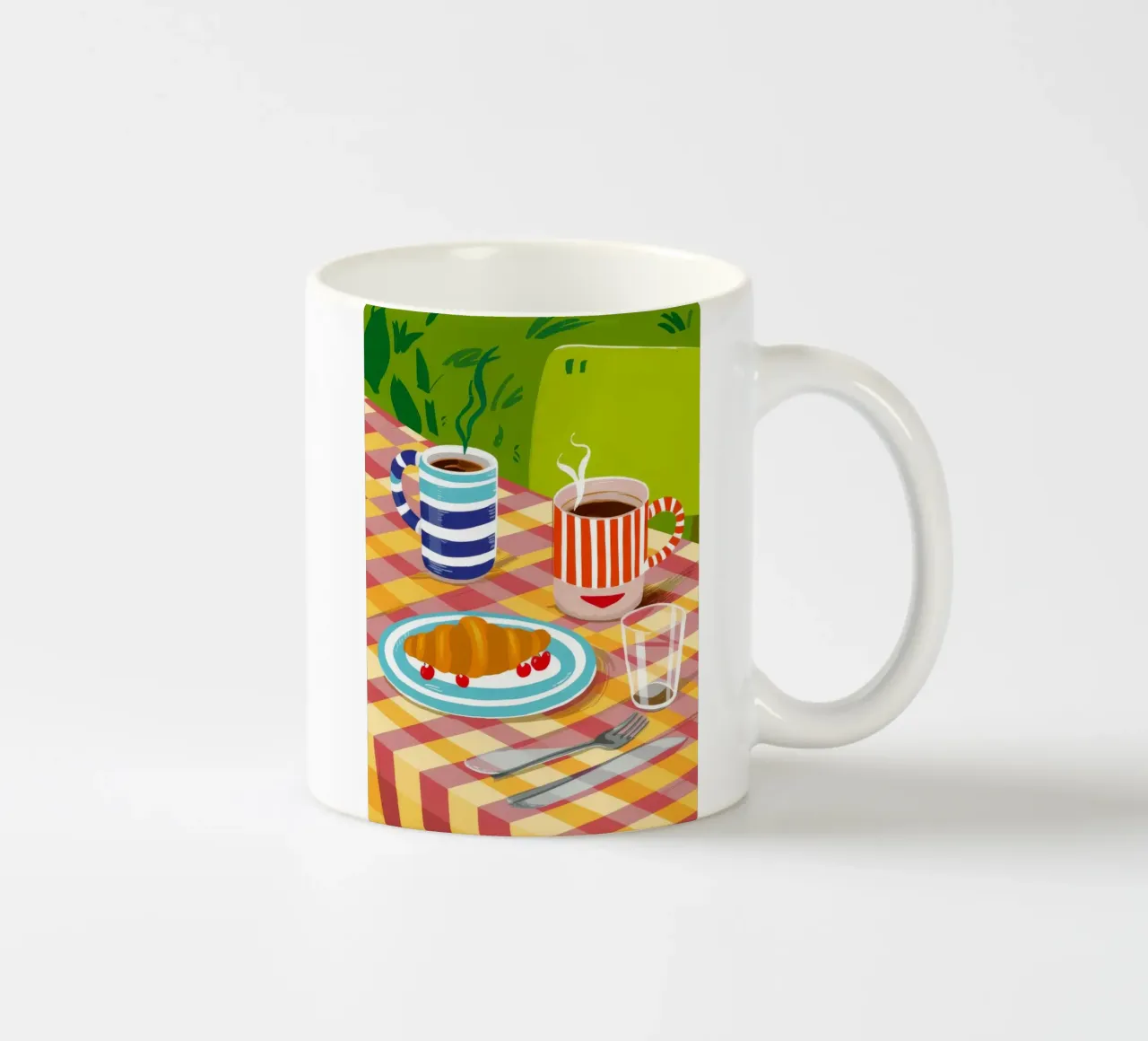 Gingham Croissant Coffee Keramik Tasse von Muse Artworks