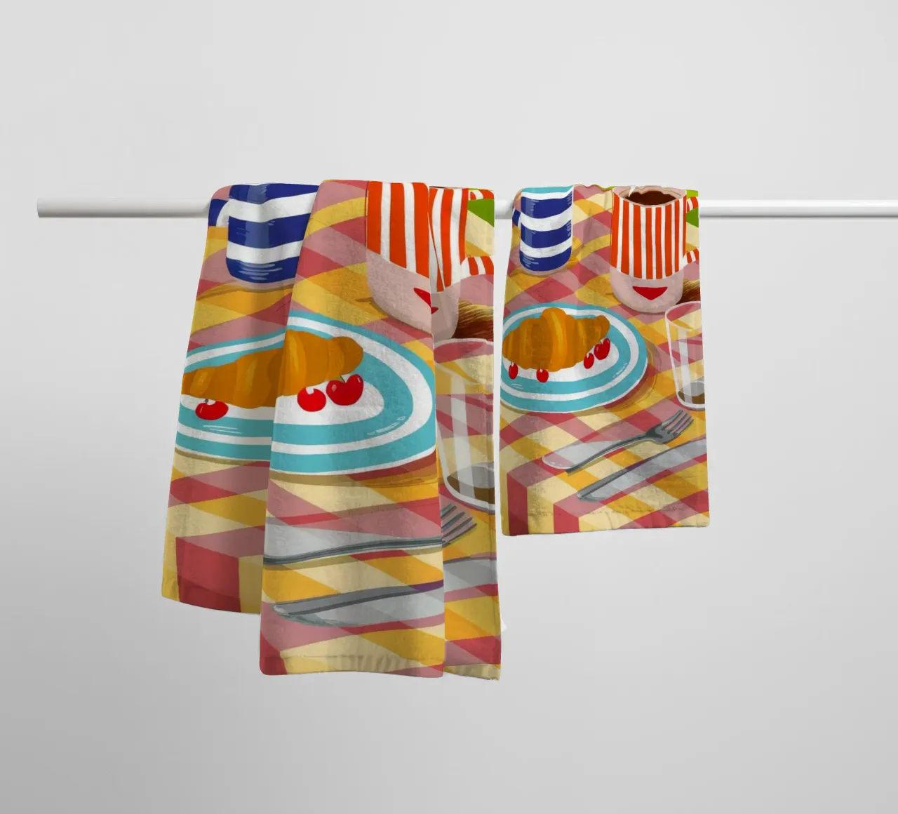 Caffè Croissant Gingham asciugamano da bagno da Muse Artworks