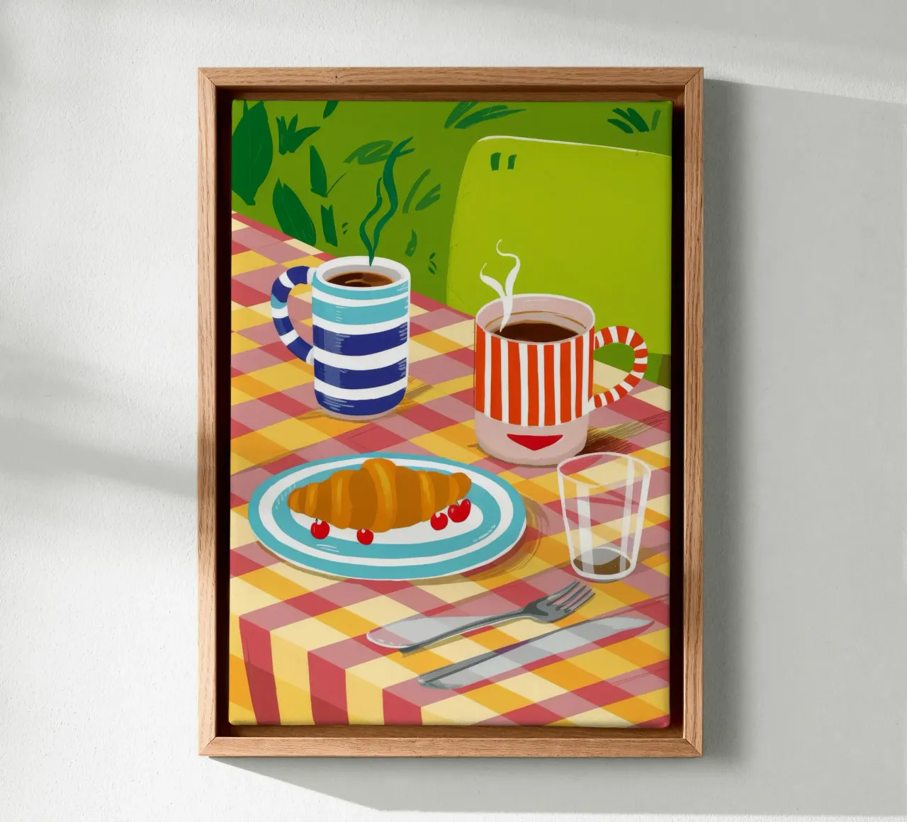 Caffè Croissant Gingham tela con Cornice a cassetta da Muse Artworks