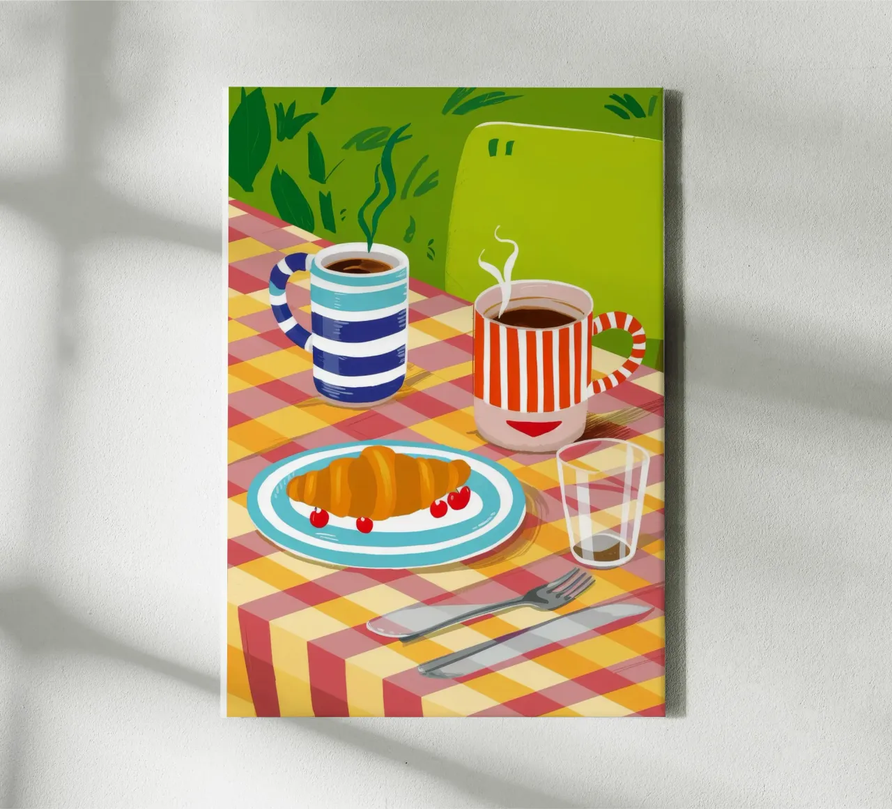Caffè Croissant Gingham tela con Cornice a cassetta da Muse Artworks